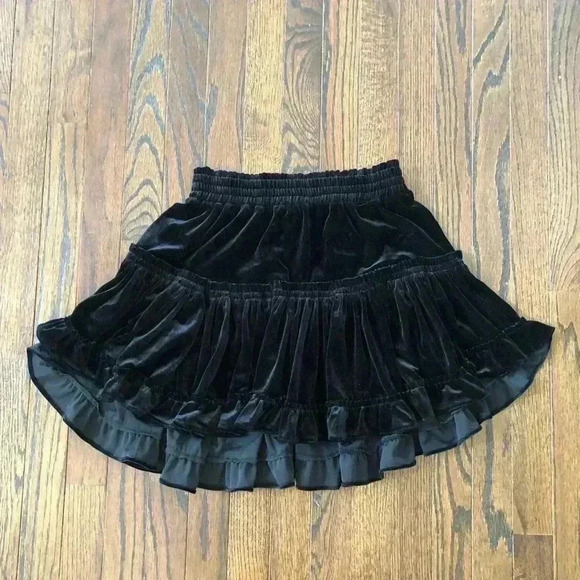 MISA Los Angeles Black Velvet Tiered Ruffled Flare Mini Skirt - VGUC! - Picture 1 of 8